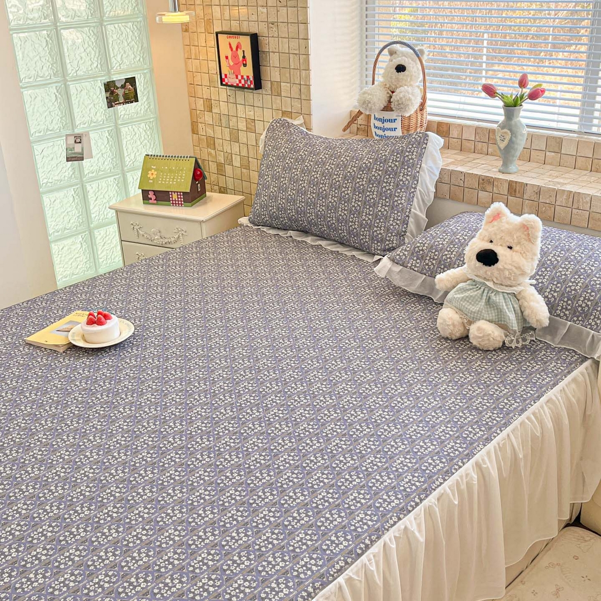 91家纺网 家纺一手货源 找家纺 川悦生活 2026新款雪纺冰丝床裙凉席三件套 床裙西斯花圃