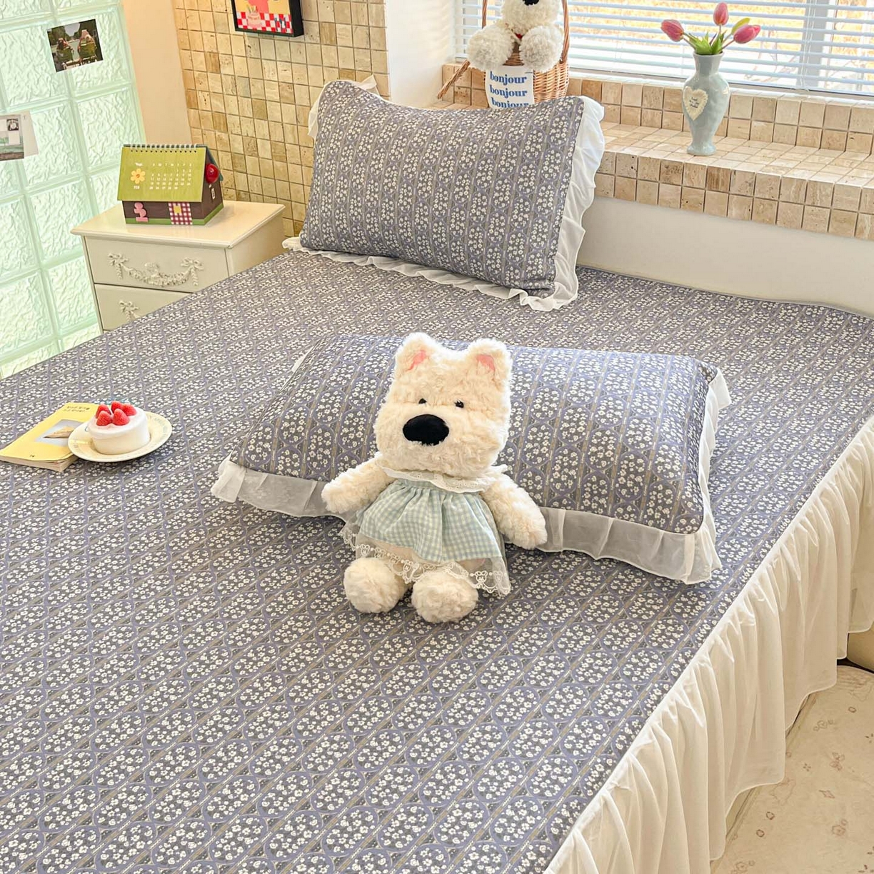 91家纺网 家纺一手货源 找家纺 川悦生活 2026新款雪纺冰丝床裙凉席三件套 床裙西斯花圃