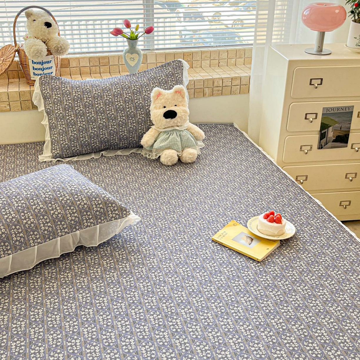 91家纺网 家纺一手货源 找家纺 川悦生活 2026新款雪纺冰丝床裙凉席三件套 床裙西斯花圃