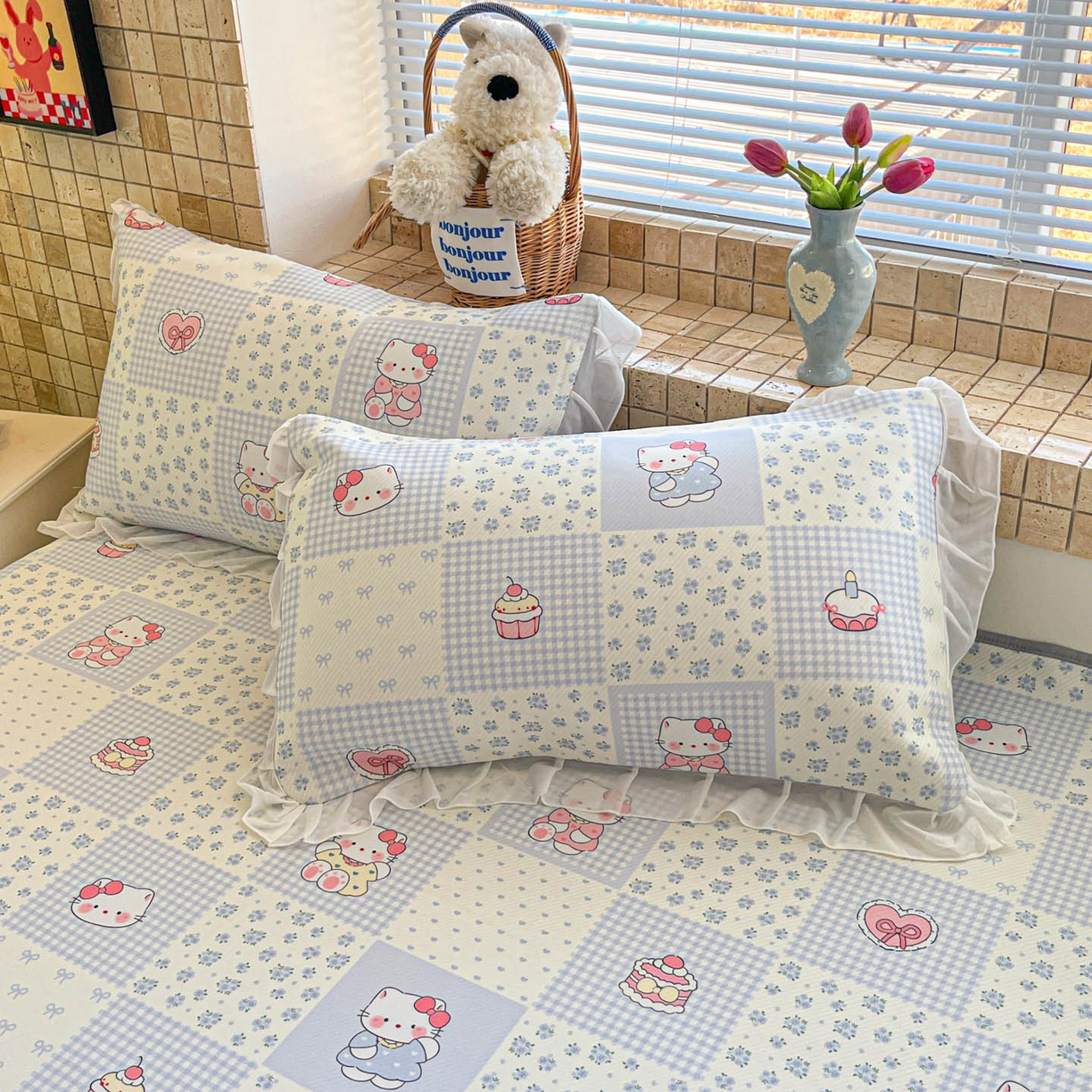 91家纺网 家纺一手货源 找家纺 川悦生活 2026新款雪纺冰丝床裙凉席三件套 床裙小猫庄园