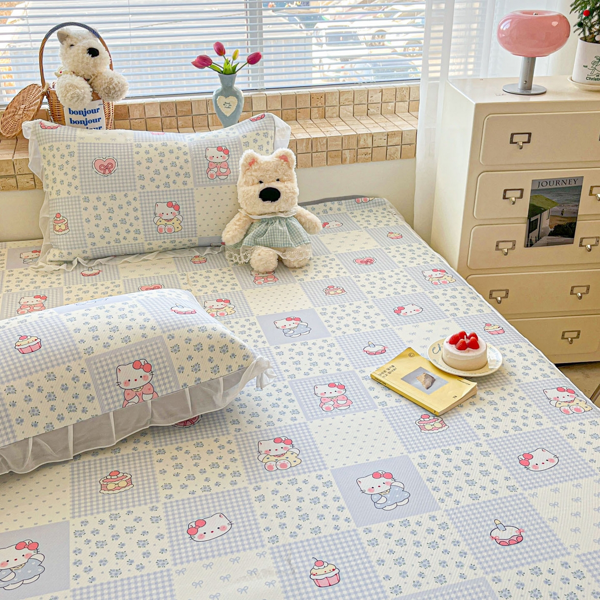 91家纺网 家纺一手货源 找家纺 川悦生活 2026新款雪纺冰丝床裙凉席三件套 床裙小猫庄园