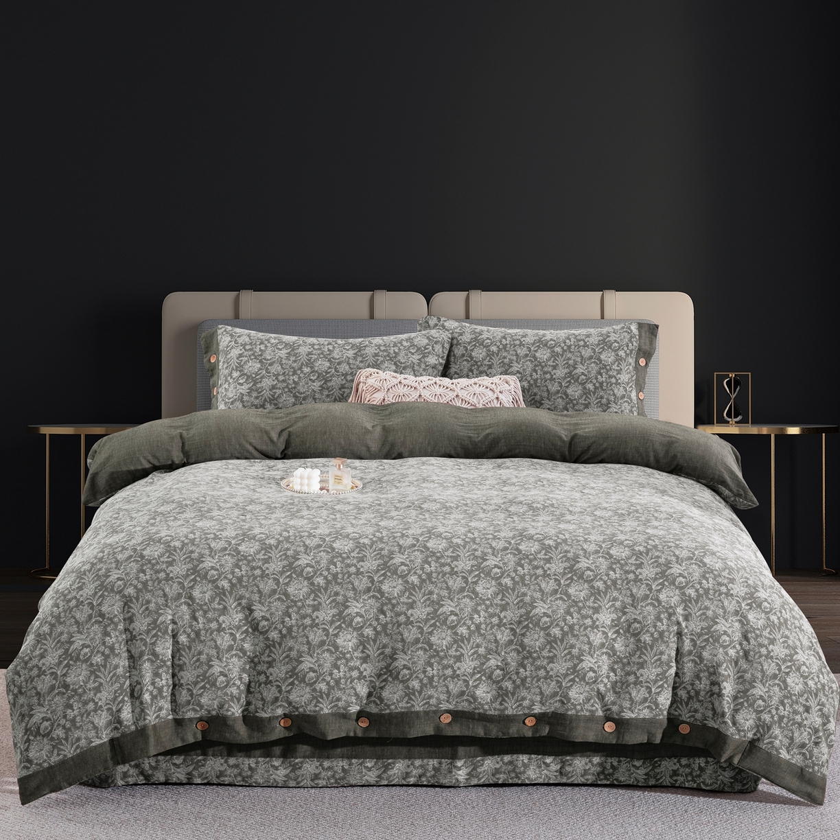 91家纺网 家纺一手货源 找家纺 （总）双层纱家居 2026新款全棉色织提花纽扣款四件套