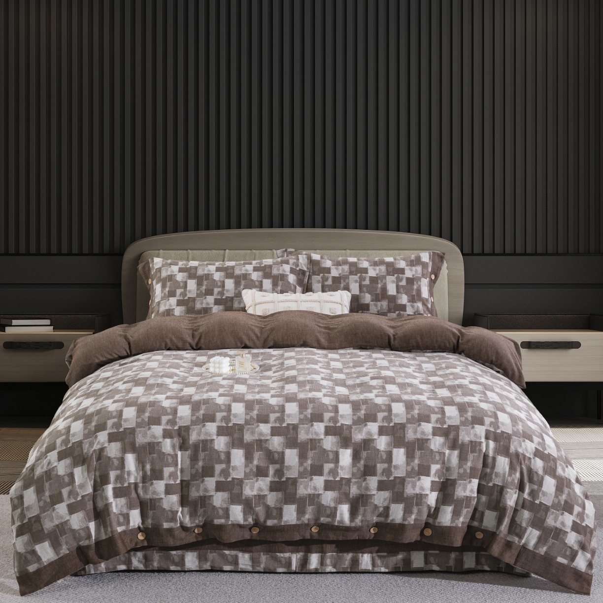 91家纺网 家纺一手货源 找家纺 （总）双层纱家居 2026新款全棉色织提花纽扣款四件套