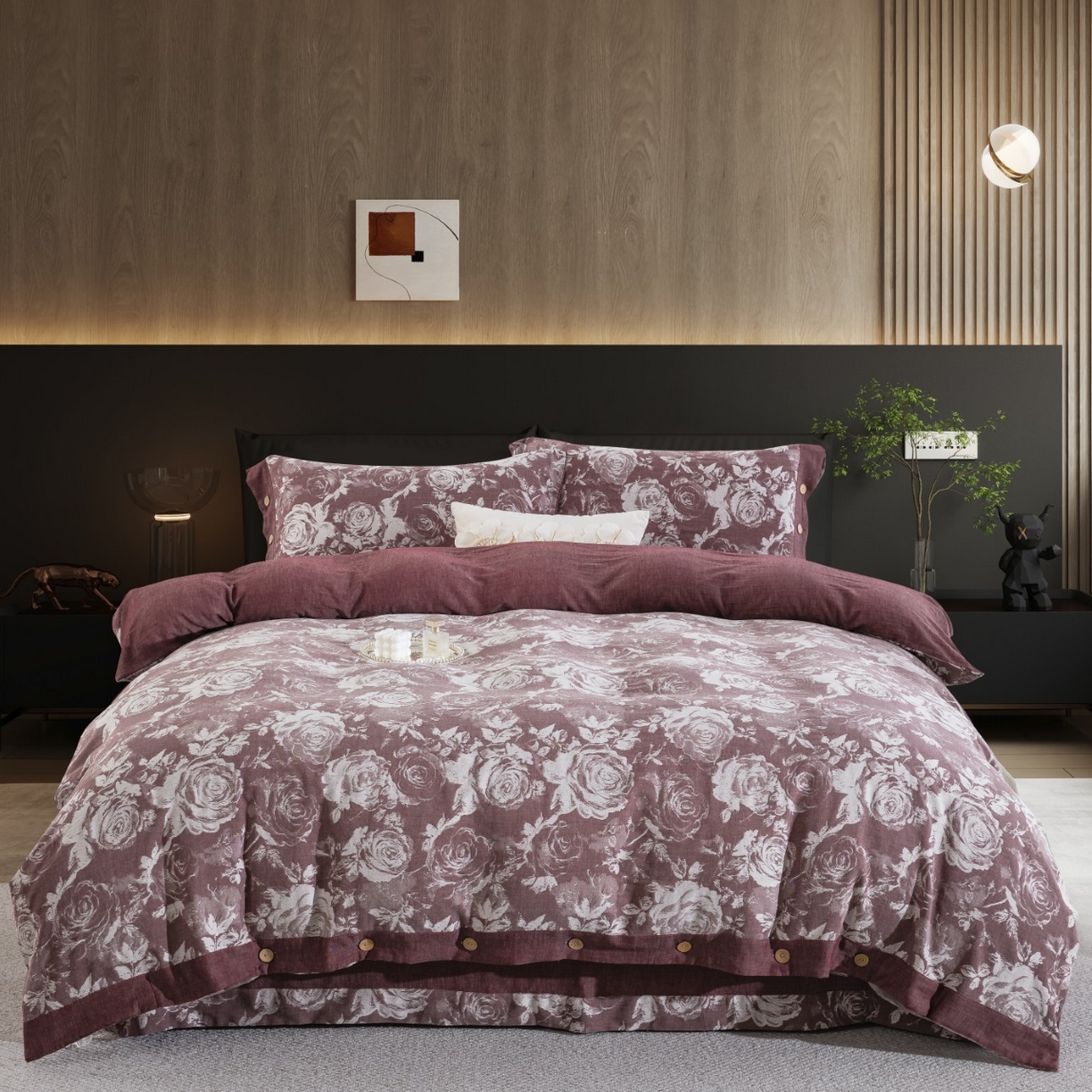 91家纺网 家纺一手货源 找家纺 （总）双层纱家居 2026新款全棉色织提花纽扣款四件套