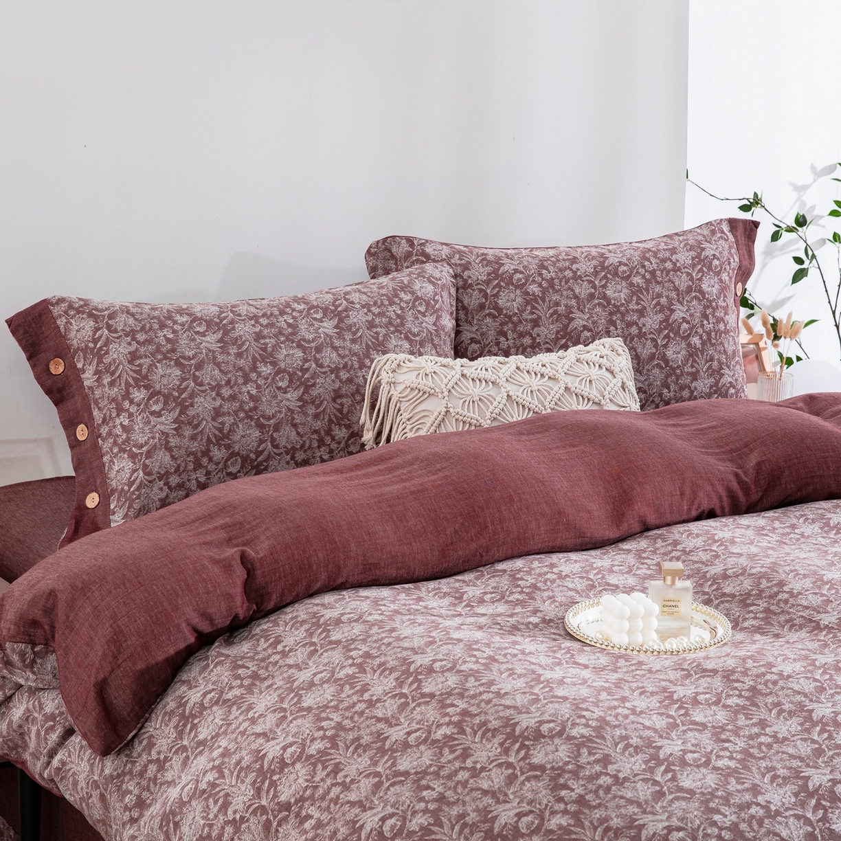 91家纺网 家纺一手货源 找家纺 （总）双层纱家居 2026新款全棉色织提花纽扣款四件套