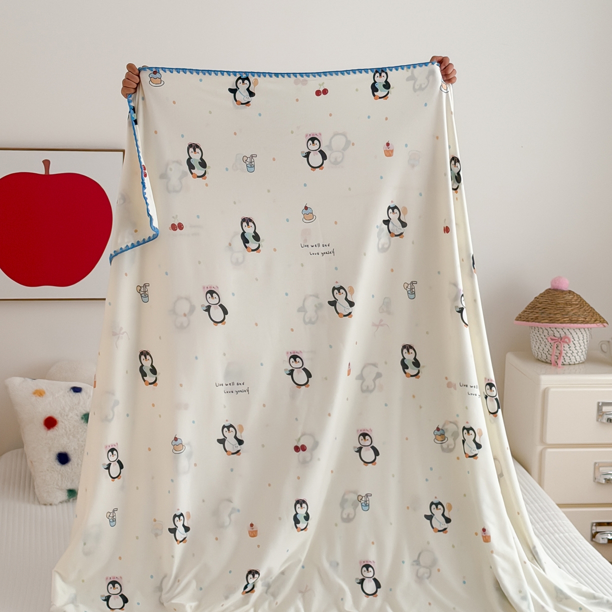 91家纺网 家纺一手货源 找家纺 嗨生活 2026新款贝壳边婴儿裸睡级凉感针织毯幼儿园夏被儿童夏被毯子盖毯午睡毯旅行毯夏凉 奇趣企鹅