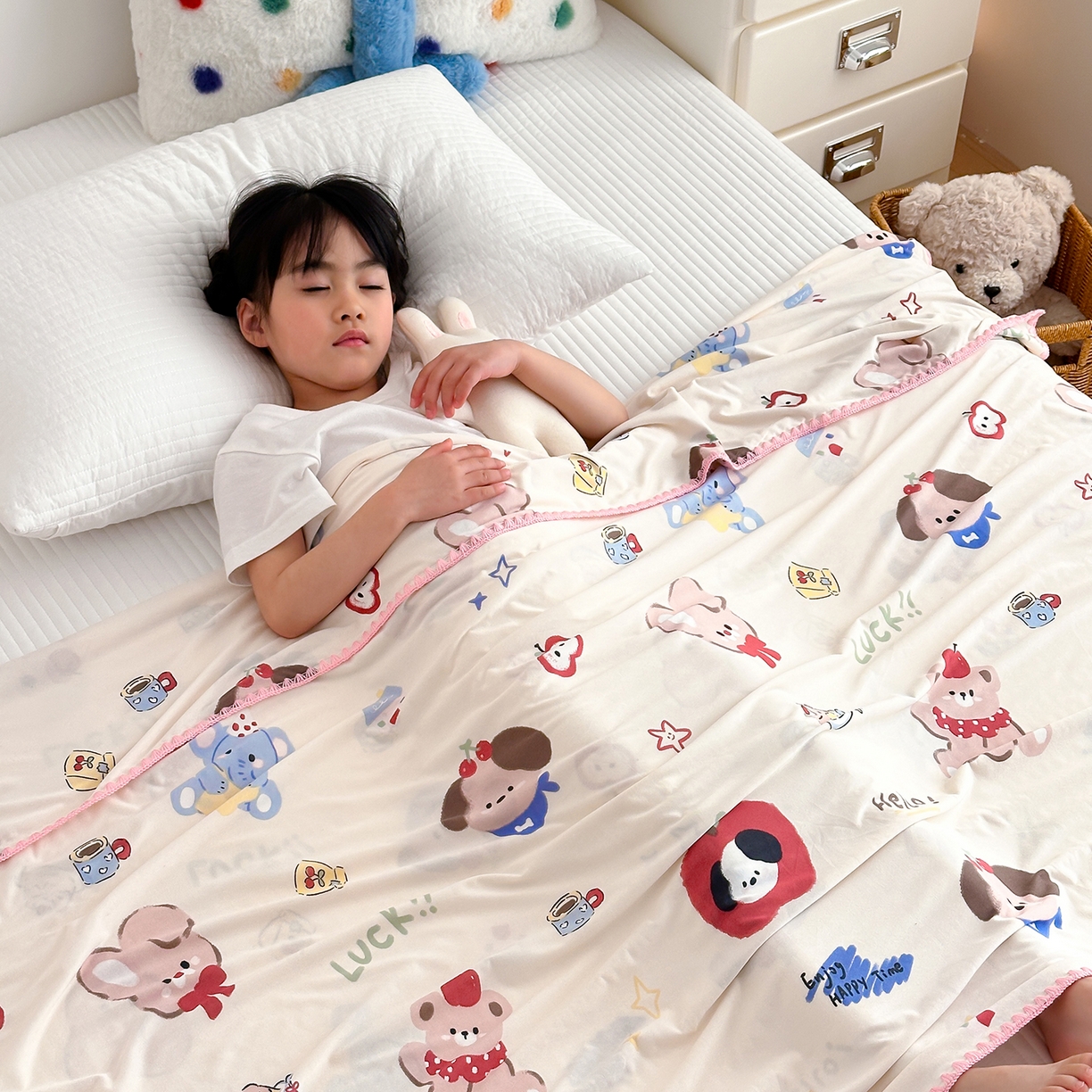 嗨生活 2026新款贝壳边婴儿裸睡级凉感针织毯幼儿园夏被儿童夏被毯子盖毯午睡毯旅行毯夏凉 果果派对