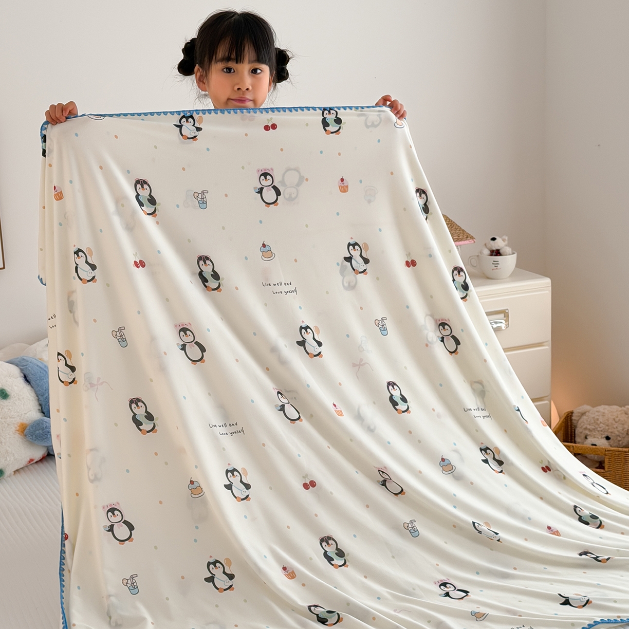 91家纺网 家纺一手货源 找家纺 嗨生活 2026新款贝壳边婴儿裸睡级凉感针织毯幼儿园夏被儿童夏被毯子盖毯午睡毯旅行毯夏凉 奇趣企鹅