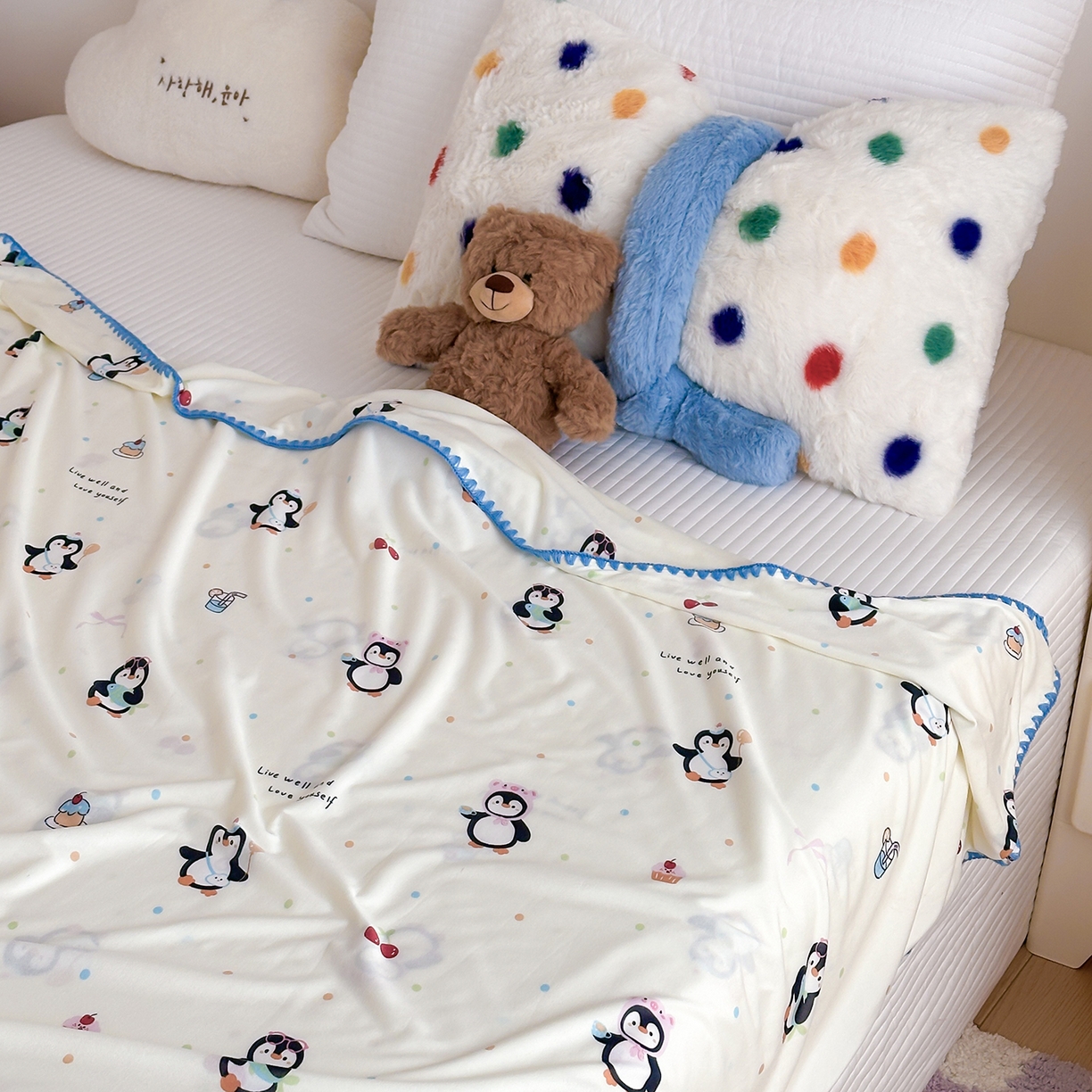 91家纺网 家纺一手货源 找家纺 嗨生活 2026新款贝壳边婴儿裸睡级凉感针织毯幼儿园夏被儿童夏被毯子盖毯午睡毯旅行毯夏凉 奇趣企鹅