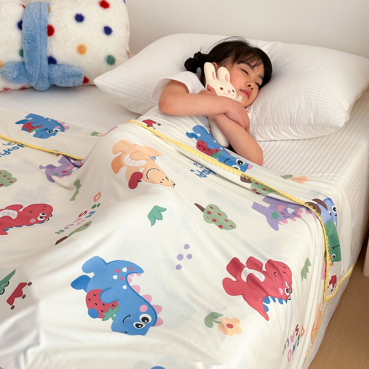 91家纺网 家纺一手货源 找家纺 嗨生活 2026新款贝壳边婴儿裸睡级凉感针织毯幼儿园夏被儿童夏被毯子盖毯午睡毯旅行毯夏凉 恐龙世界