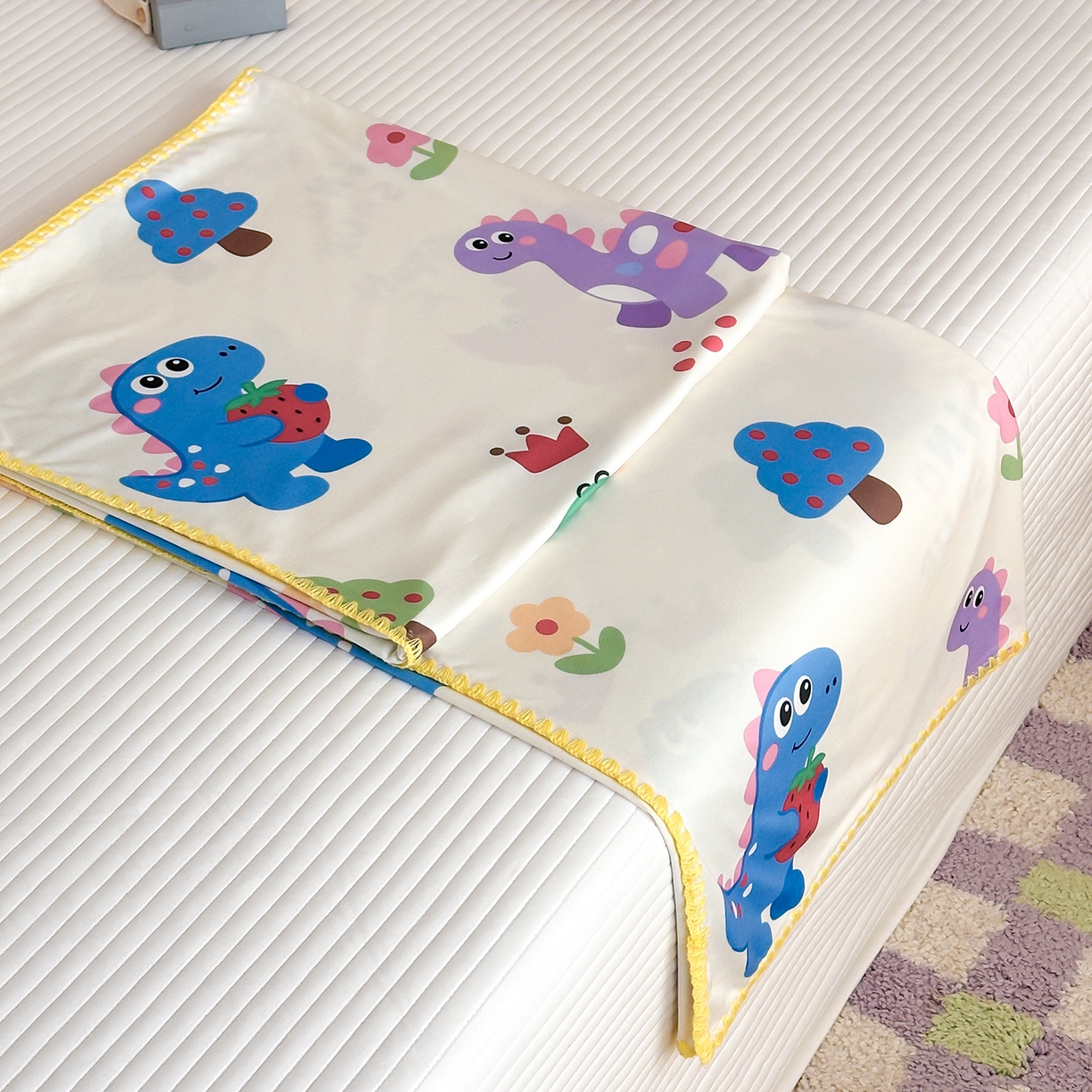 91家纺网 家纺一手货源 找家纺 嗨生活 2026新款贝壳边婴儿裸睡级凉感针织毯幼儿园夏被儿童夏被毯子盖毯午睡毯旅行毯夏凉 恐龙世界