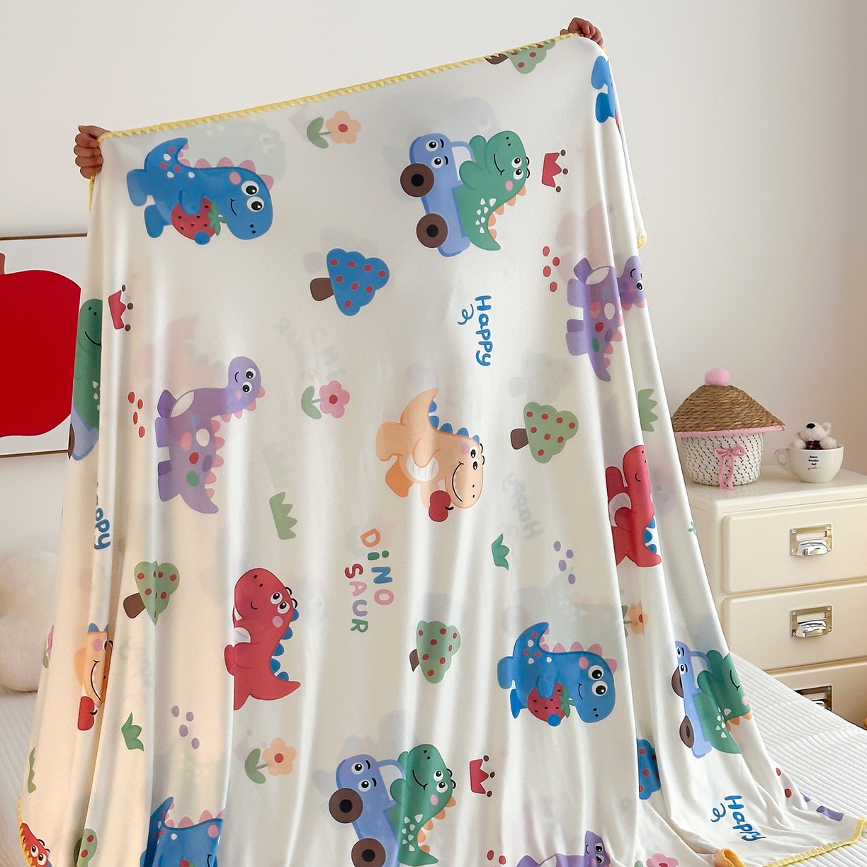 91家纺网 家纺一手货源 找家纺 嗨生活 2026新款贝壳边婴儿裸睡级凉感针织毯幼儿园夏被儿童夏被毯子盖毯午睡毯旅行毯夏凉 恐龙世界