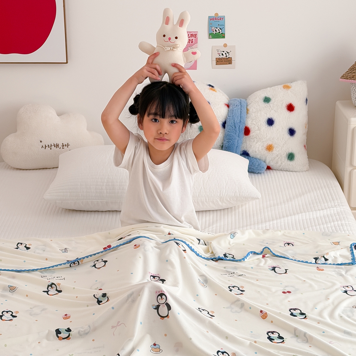 91家纺网 家纺一手货源 找家纺 嗨生活 2026新款贝壳边婴儿裸睡级凉感针织毯幼儿园夏被儿童夏被毯子盖毯午睡毯旅行毯夏凉 奇趣企鹅