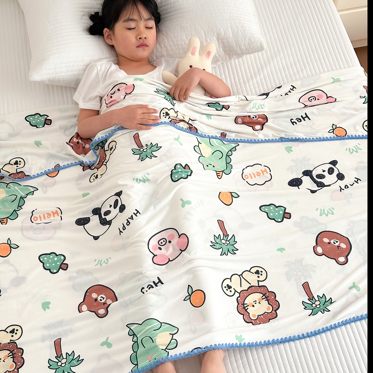 91家纺网 家纺一手货源 找家纺 嗨生活 2026新款贝壳边婴儿裸睡级凉感针织毯幼儿园夏被儿童夏被毯子盖毯午睡毯旅行毯夏凉 动物乐园