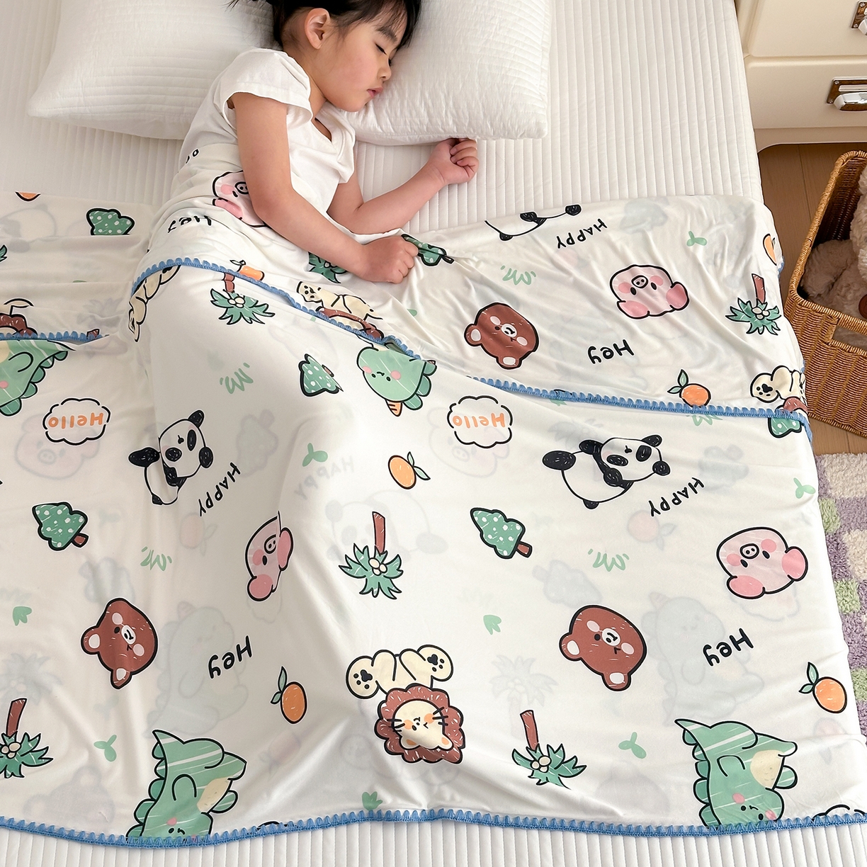 91家纺网 家纺一手货源 找家纺 嗨生活 2026新款贝壳边婴儿裸睡级凉感针织毯幼儿园夏被儿童夏被毯子盖毯午睡毯旅行毯夏凉 动物乐园