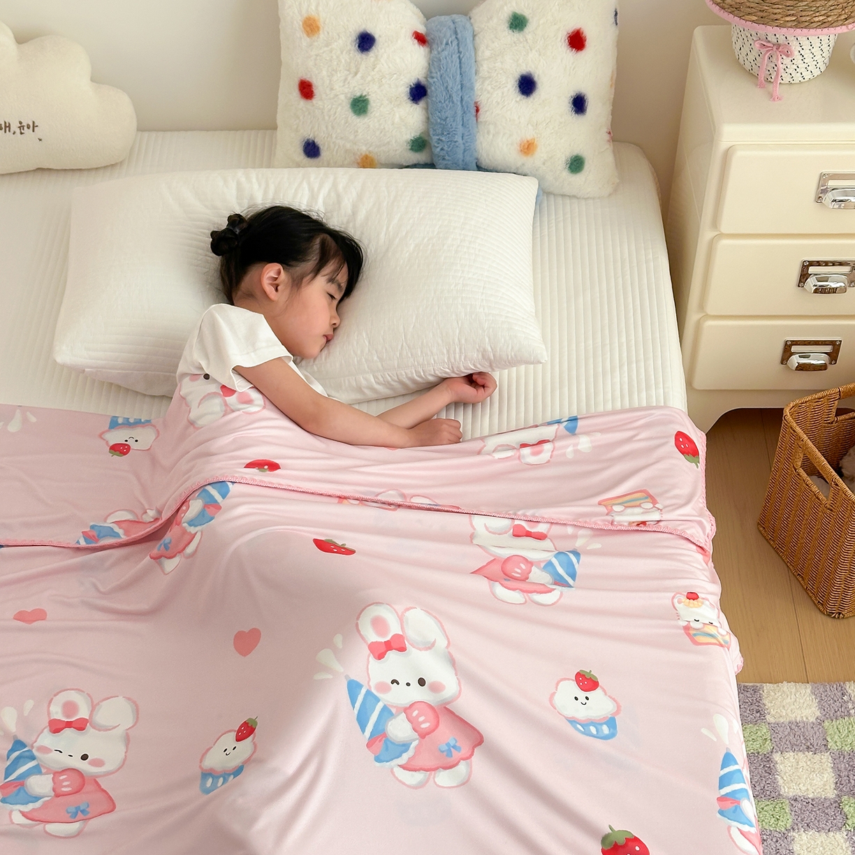 91家纺网 家纺一手货源 找家纺 嗨生活 2026新款贝壳边婴儿裸睡级凉感针织毯幼儿园夏被儿童夏被毯子盖毯午睡毯旅行毯夏凉 萌萌小兔