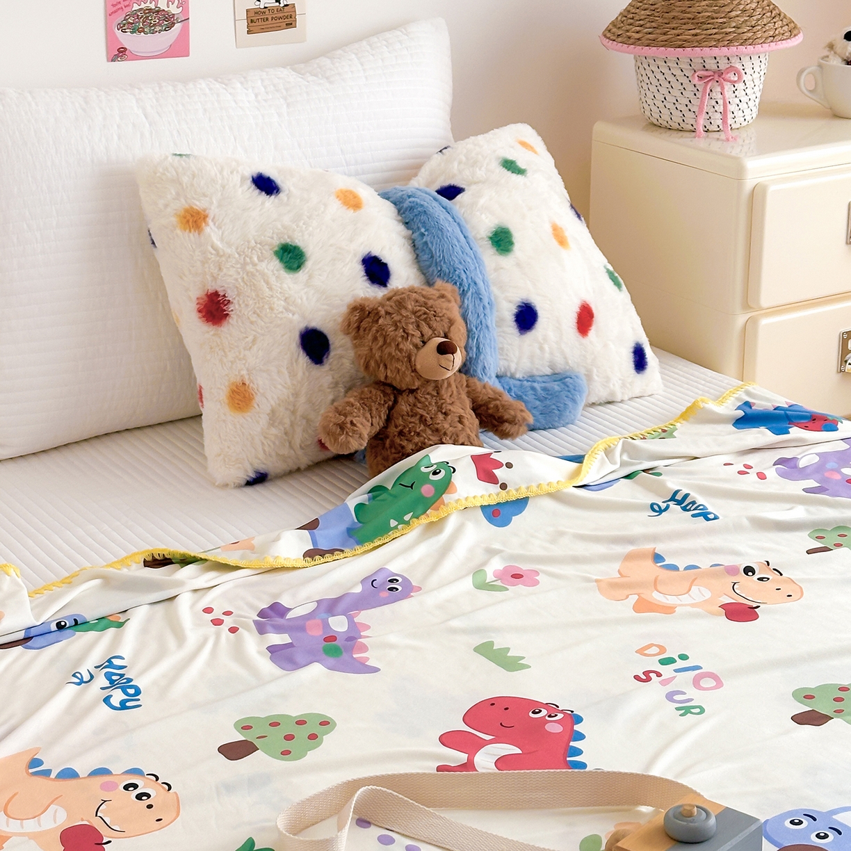 91家纺网 家纺一手货源 找家纺 嗨生活 2026新款贝壳边婴儿裸睡级凉感针织毯幼儿园夏被儿童夏被毯子盖毯午睡毯旅行毯夏凉 恐龙世界