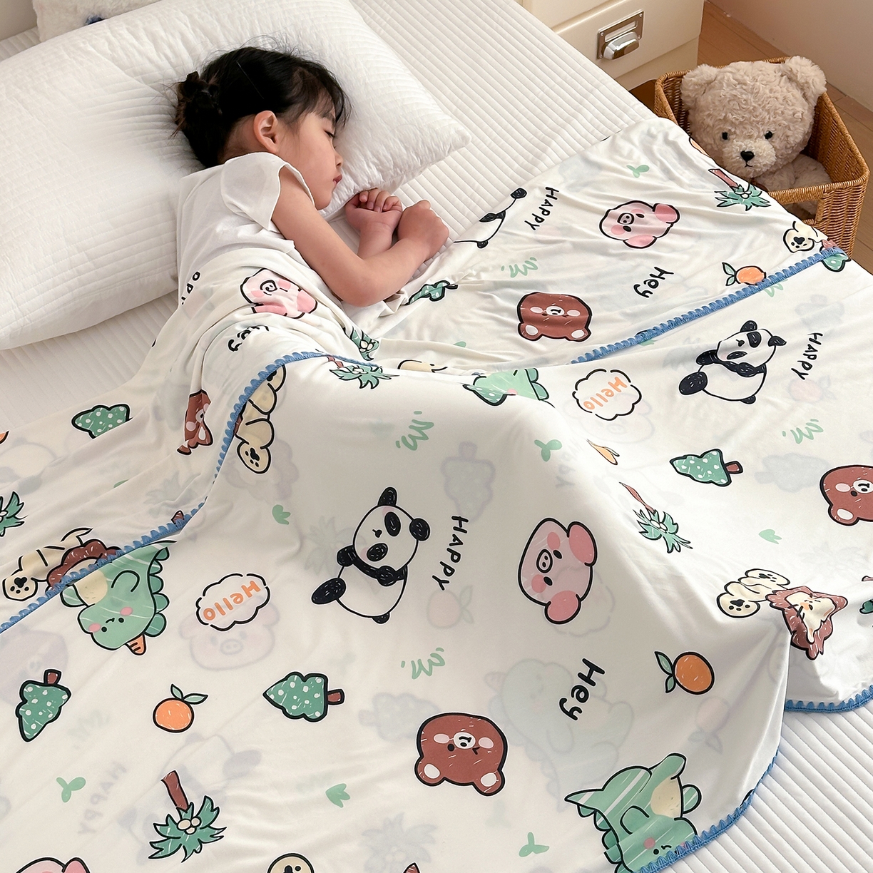 91家纺网 家纺一手货源 找家纺 嗨生活 2026新款贝壳边婴儿裸睡级凉感针织毯幼儿园夏被儿童夏被毯子盖毯午睡毯旅行毯夏凉 动物乐园