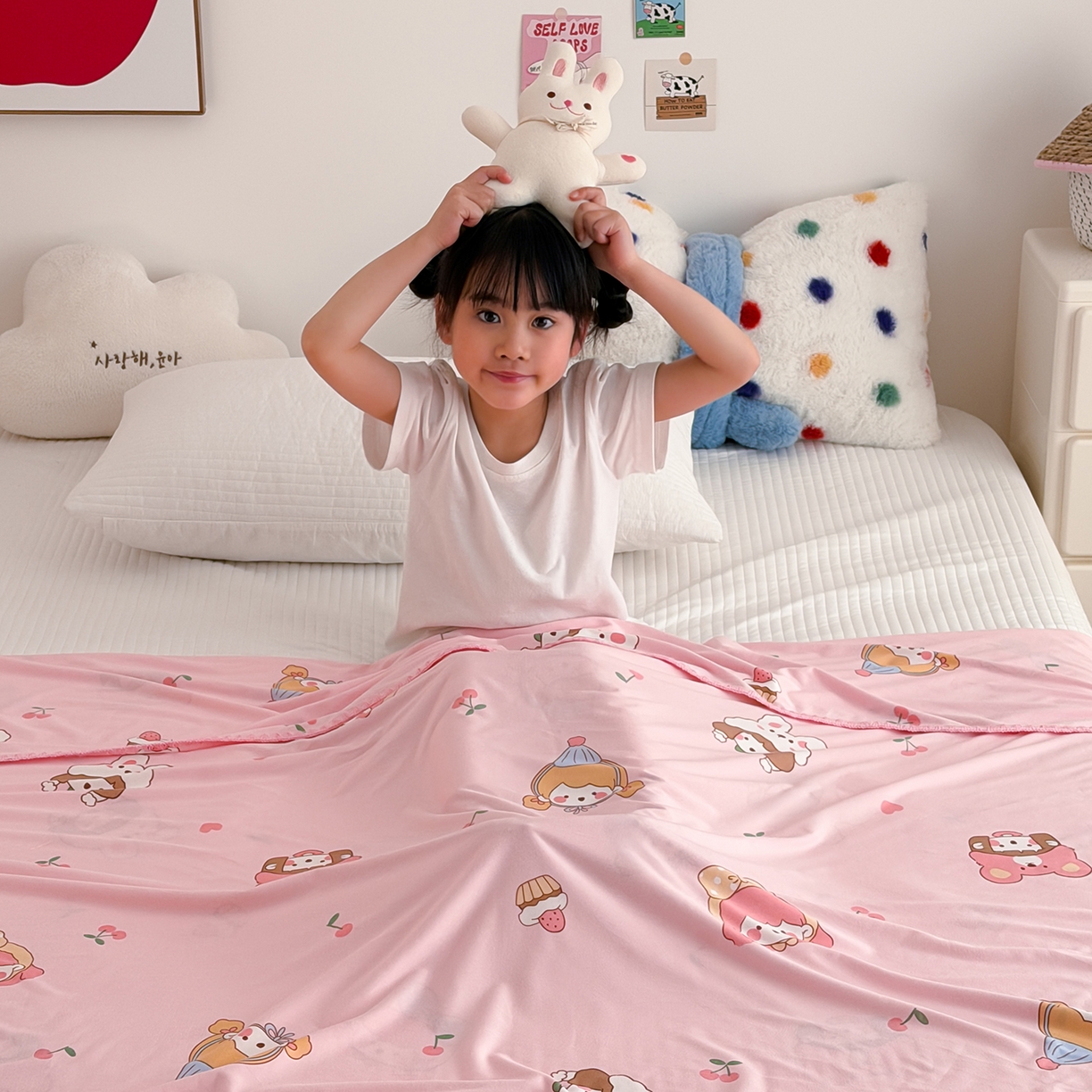 91家纺网 家纺一手货源 找家纺 嗨生活 2026新款贝壳边婴儿裸睡级凉感针织毯幼儿园夏被儿童夏被毯子盖毯午睡毯旅行毯夏凉 樱桃女孩