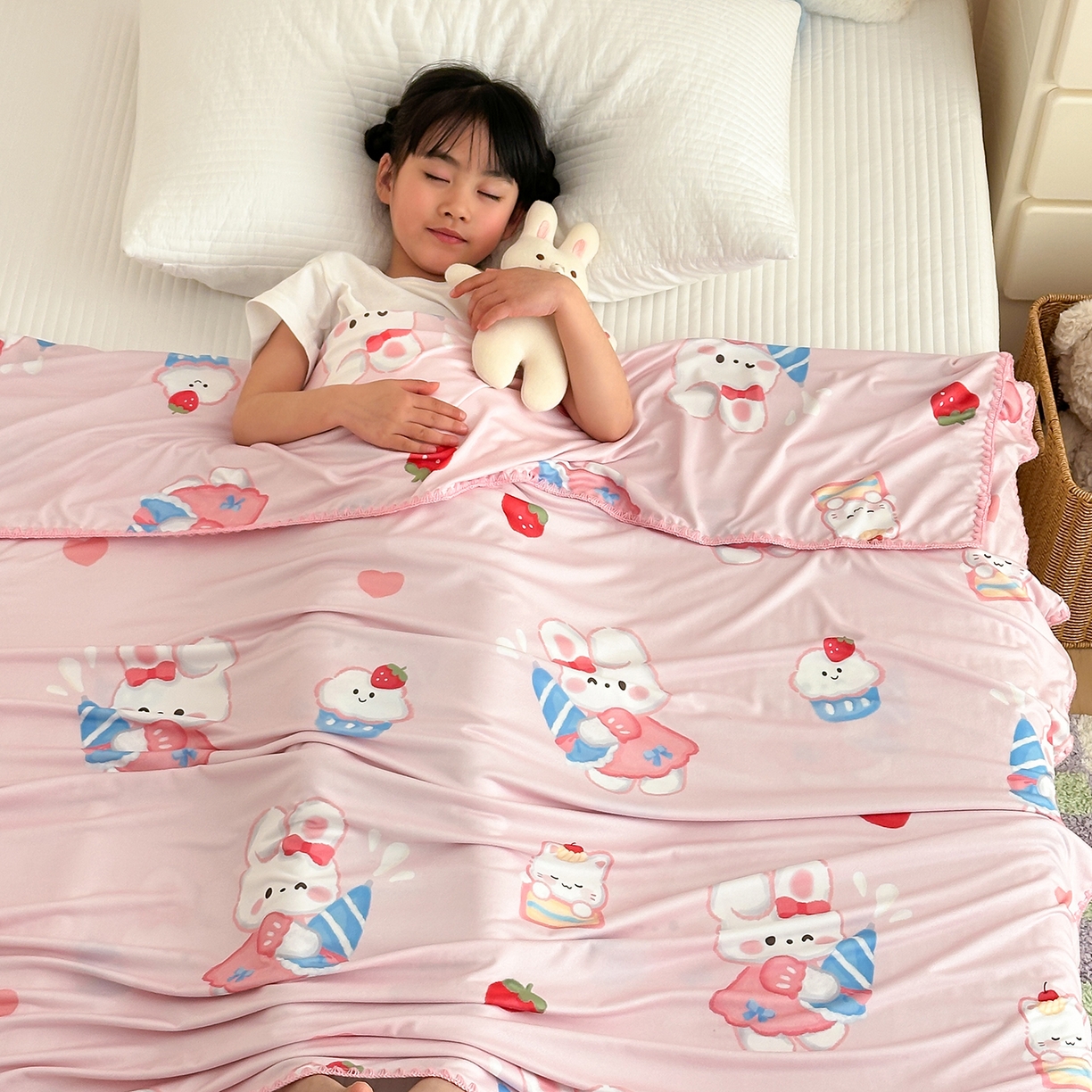 91家纺网 家纺一手货源 找家纺 嗨生活 2026新款贝壳边婴儿裸睡级凉感针织毯幼儿园夏被儿童夏被毯子盖毯午睡毯旅行毯夏凉 萌萌小兔