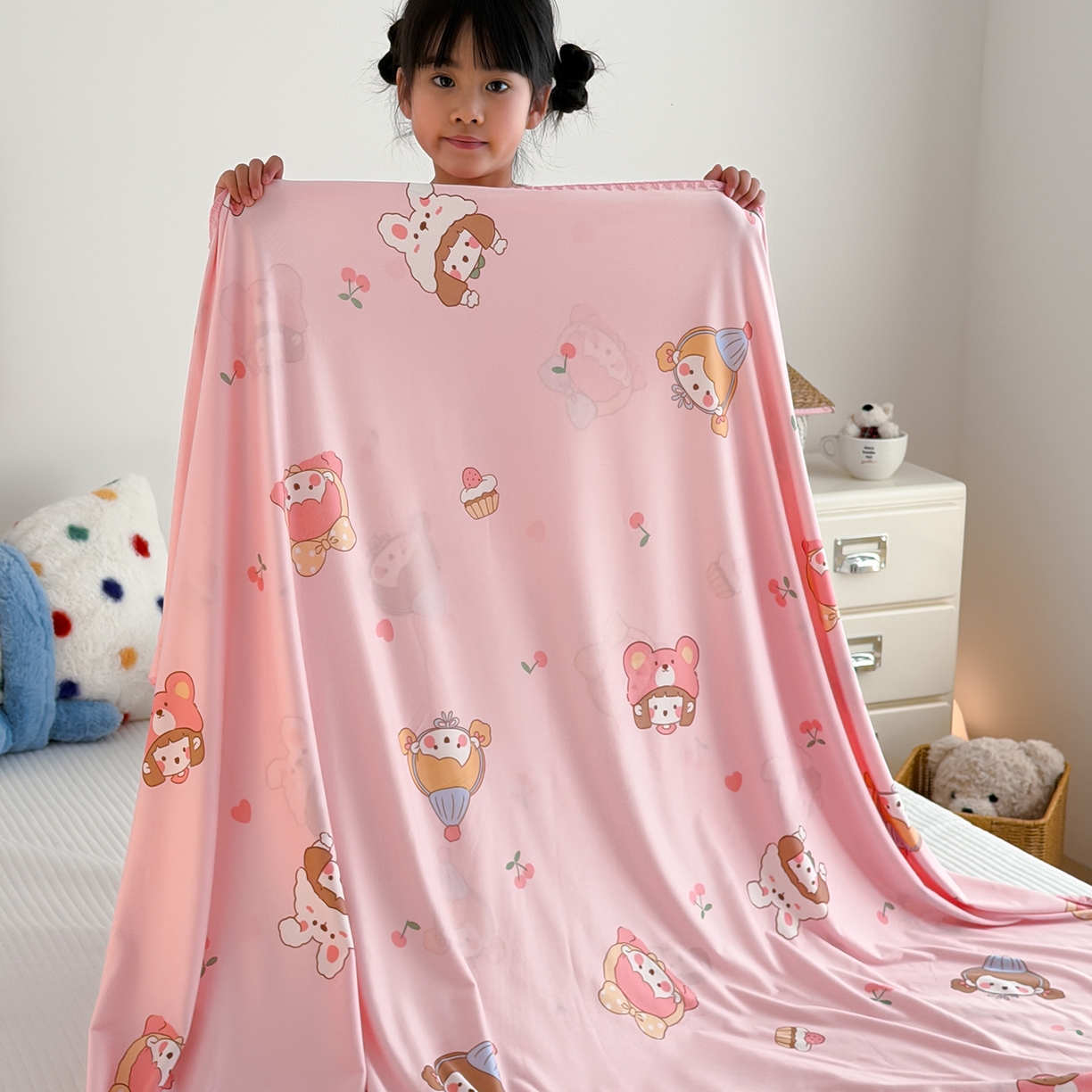 91家纺网 家纺一手货源 找家纺 嗨生活 2026新款贝壳边婴儿裸睡级凉感针织毯幼儿园夏被儿童夏被毯子盖毯午睡毯旅行毯夏凉 樱桃女孩