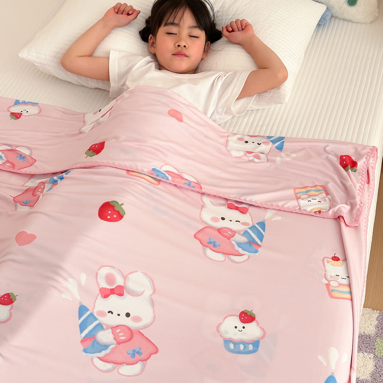 91家纺网 家纺一手货源 找家纺 嗨生活 2026新款贝壳边婴儿裸睡级凉感针织毯幼儿园夏被儿童夏被毯子盖毯午睡毯旅行毯夏凉 萌萌小兔