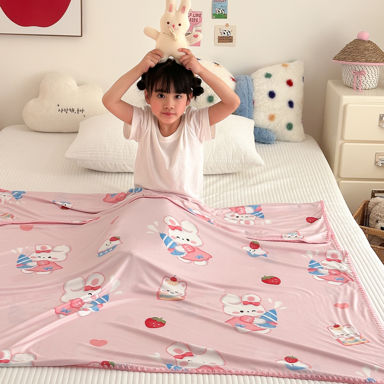 91家纺网 家纺一手货源 找家纺 嗨生活 2026新款贝壳边婴儿裸睡级凉感针织毯幼儿园夏被儿童夏被毯子盖毯午睡毯旅行毯夏凉 萌萌小兔