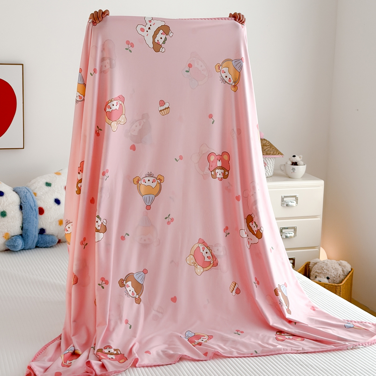 91家纺网 家纺一手货源 找家纺 嗨生活 2026新款贝壳边婴儿裸睡级凉感针织毯幼儿园夏被儿童夏被毯子盖毯午睡毯旅行毯夏凉 樱桃女孩