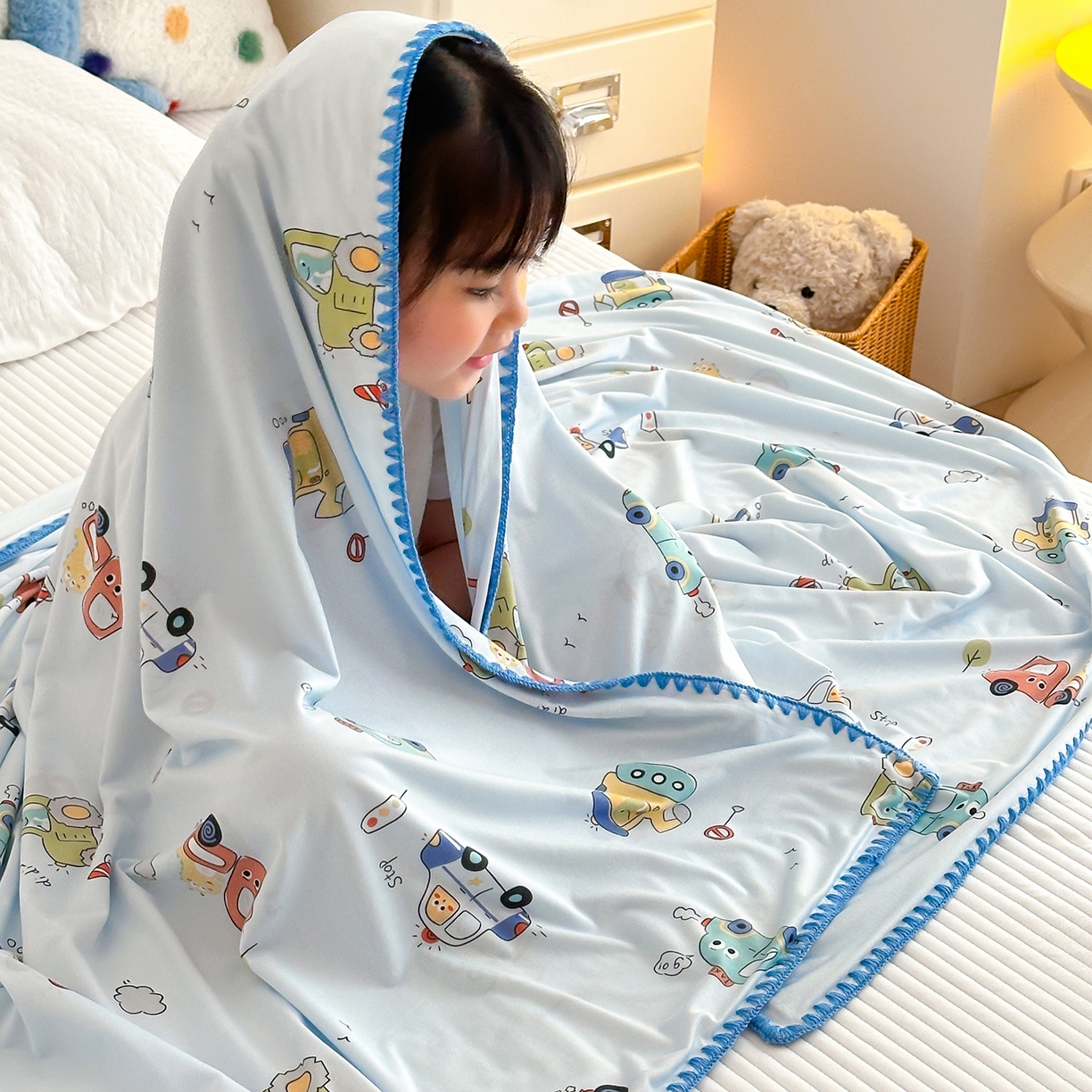 91家纺网 家纺一手货源 找家纺 嗨生活 2026新款贝壳边婴儿裸睡级凉感针织毯幼儿园夏被儿童夏被毯子盖毯午睡毯旅行毯夏凉 飞驰汽车