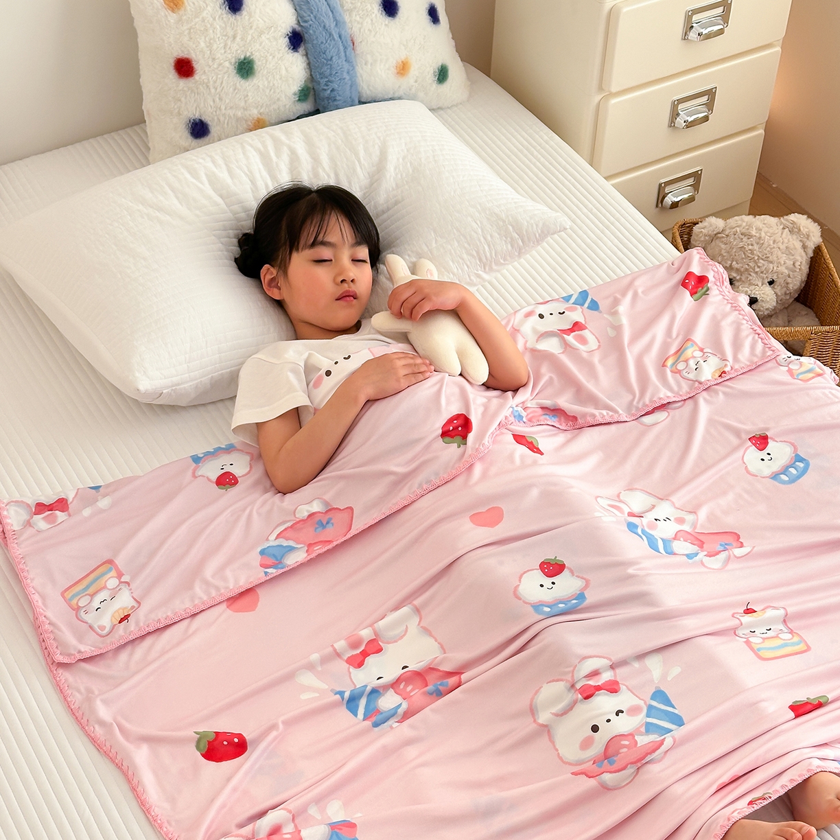 嗨生活 2026新款贝壳边婴儿裸睡级凉感针织毯幼儿园夏被儿童夏被毯子盖毯午睡毯旅行毯夏凉 萌萌小兔