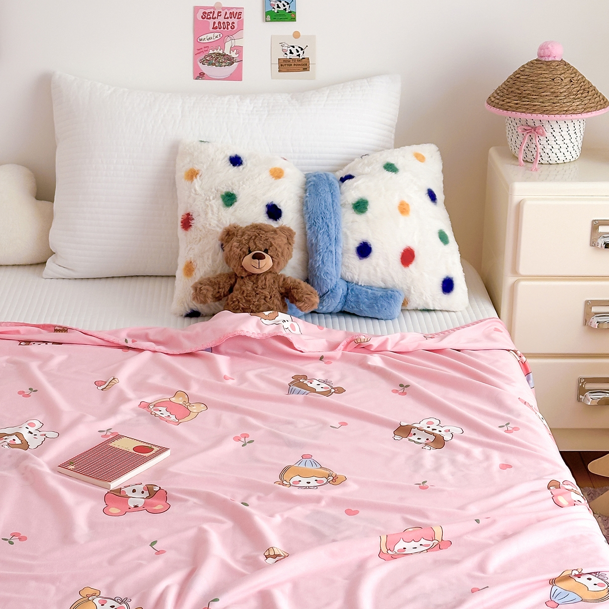 91家纺网 家纺一手货源 找家纺 嗨生活 2026新款贝壳边婴儿裸睡级凉感针织毯幼儿园夏被儿童夏被毯子盖毯午睡毯旅行毯夏凉 樱桃女孩