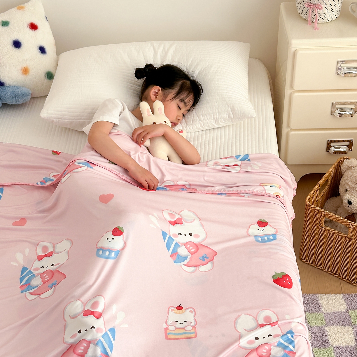 91家纺网 家纺一手货源 找家纺 嗨生活 2026新款贝壳边婴儿裸睡级凉感针织毯幼儿园夏被儿童夏被毯子盖毯午睡毯旅行毯夏凉 萌萌小兔