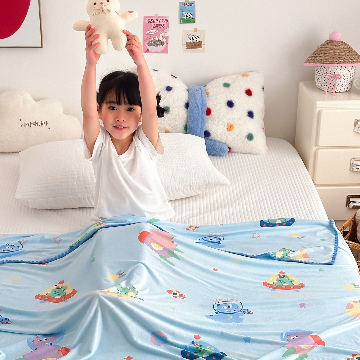 91家纺网 家纺一手货源 找家纺 嗨生活 2026新款贝壳边婴儿裸睡级凉感针织毯幼儿园夏被儿童夏被毯子盖毯午睡毯旅行毯夏凉 快乐恐龙