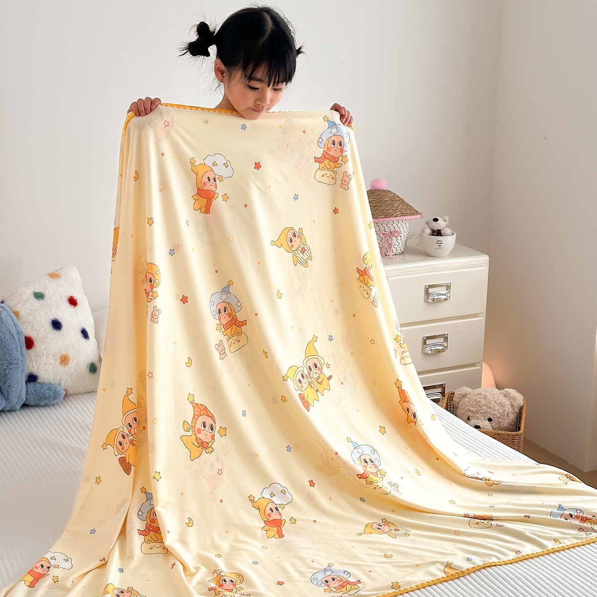 91家纺网 家纺一手货源 找家纺 嗨生活 2026新款贝壳边婴儿裸睡级凉感针织毯幼儿园夏被儿童夏被毯子盖毯午睡毯旅行毯夏凉 小星人