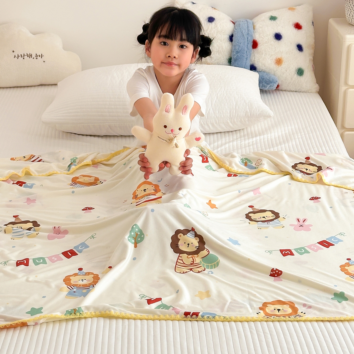 91家纺网 家纺一手货源 找家纺 嗨生活 2026新款贝壳边婴儿裸睡级凉感针织毯幼儿园夏被儿童夏被毯子盖毯午睡毯旅行毯夏凉 音乐狮子