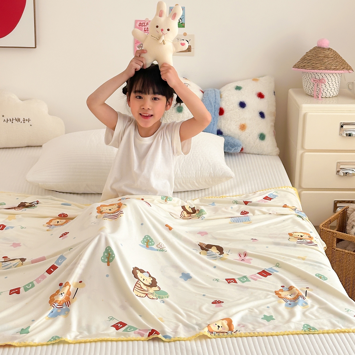 91家纺网 家纺一手货源 找家纺 嗨生活 2026新款贝壳边婴儿裸睡级凉感针织毯幼儿园夏被儿童夏被毯子盖毯午睡毯旅行毯夏凉 音乐狮子