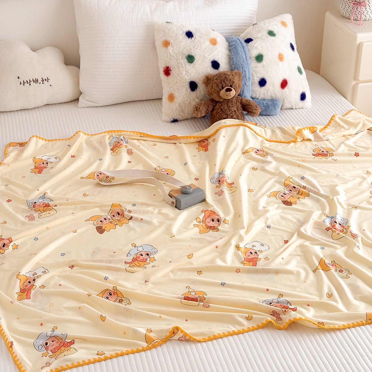 91家纺网 家纺一手货源 找家纺 嗨生活 2026新款贝壳边婴儿裸睡级凉感针织毯幼儿园夏被儿童夏被毯子盖毯午睡毯旅行毯夏凉 小星人