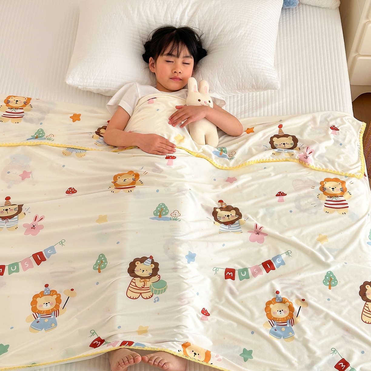 91家纺网 家纺一手货源 找家纺 嗨生活 2026新款贝壳边婴儿裸睡级凉感针织毯幼儿园夏被儿童夏被毯子盖毯午睡毯旅行毯夏凉 音乐狮子