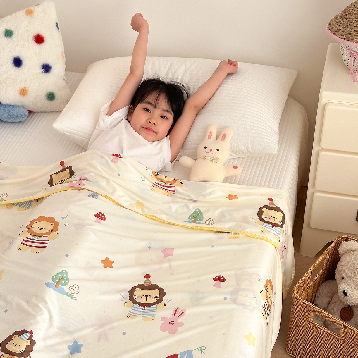 91家纺网 家纺一手货源 找家纺 嗨生活 2026新款贝壳边婴儿裸睡级凉感针织毯幼儿园夏被儿童夏被毯子盖毯午睡毯旅行毯夏凉 音乐狮子