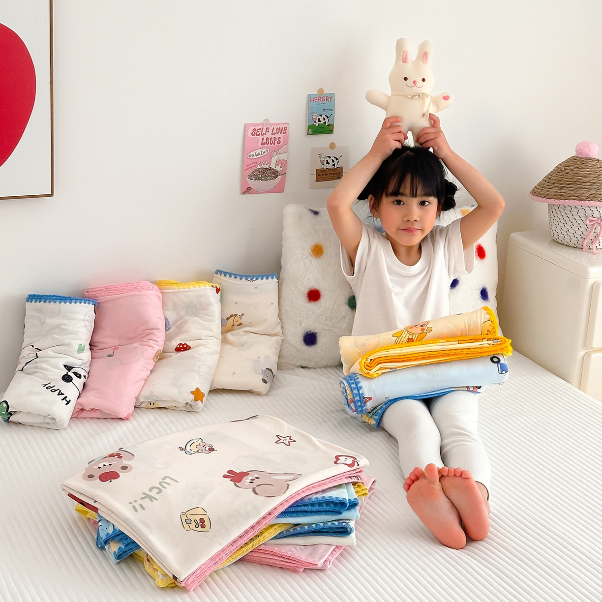 嗨生活 2026新款贝壳边婴儿裸睡级凉感针织毯幼儿园夏被儿童夏被毯子盖毯午睡毯旅行毯夏凉 组合图仅供展示-不可下单