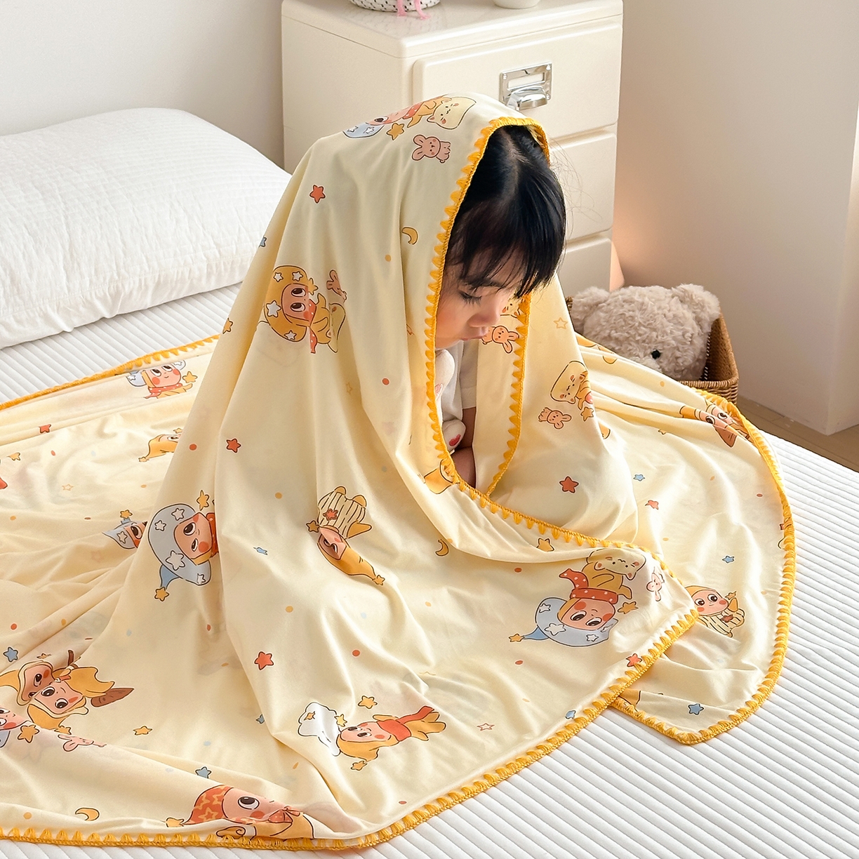 91家纺网 家纺一手货源 找家纺 嗨生活 2026新款贝壳边婴儿裸睡级凉感针织毯幼儿园夏被儿童夏被毯子盖毯午睡毯旅行毯夏凉 小星人