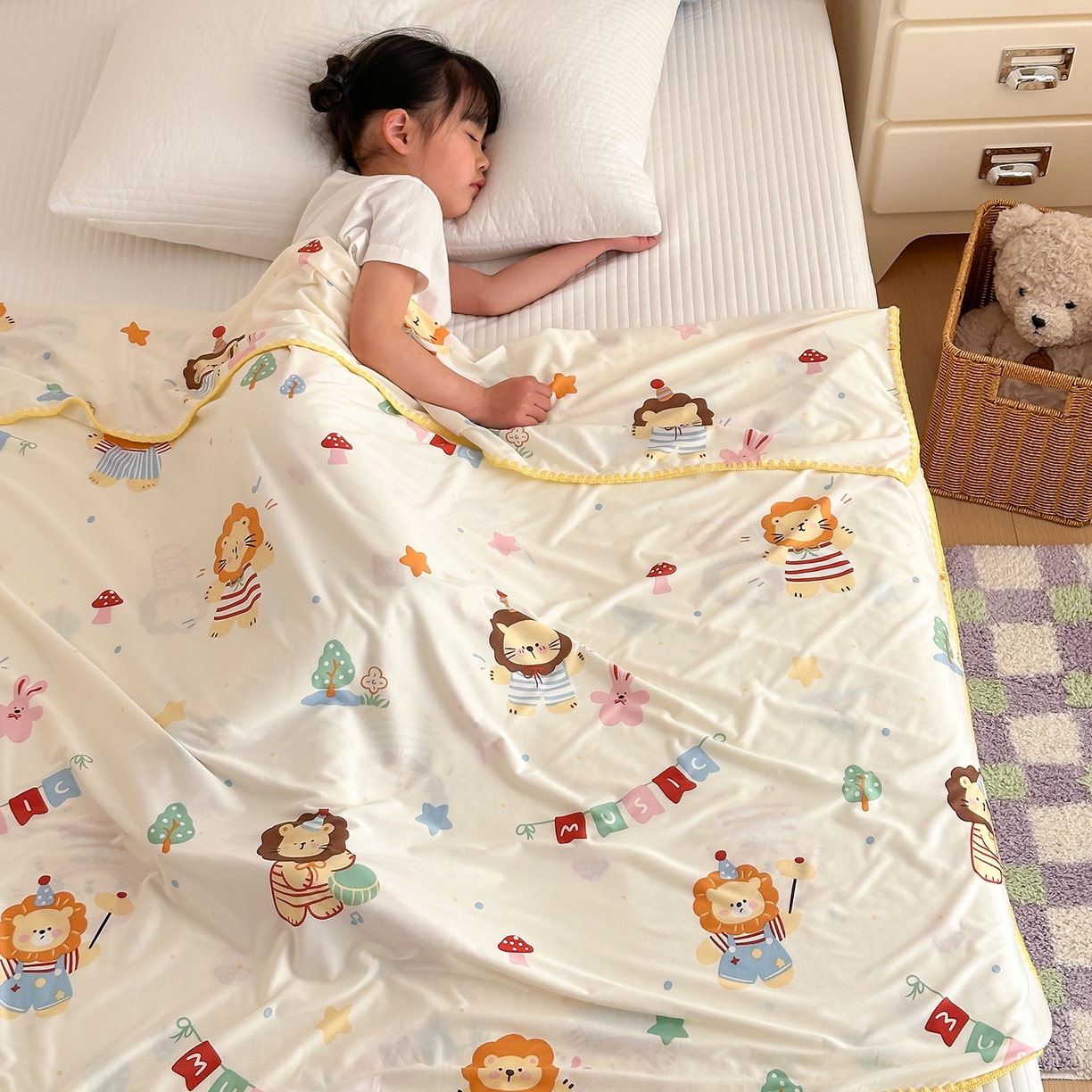 91家纺网 家纺一手货源 找家纺 嗨生活 2026新款贝壳边婴儿裸睡级凉感针织毯幼儿园夏被儿童夏被毯子盖毯午睡毯旅行毯夏凉 音乐狮子