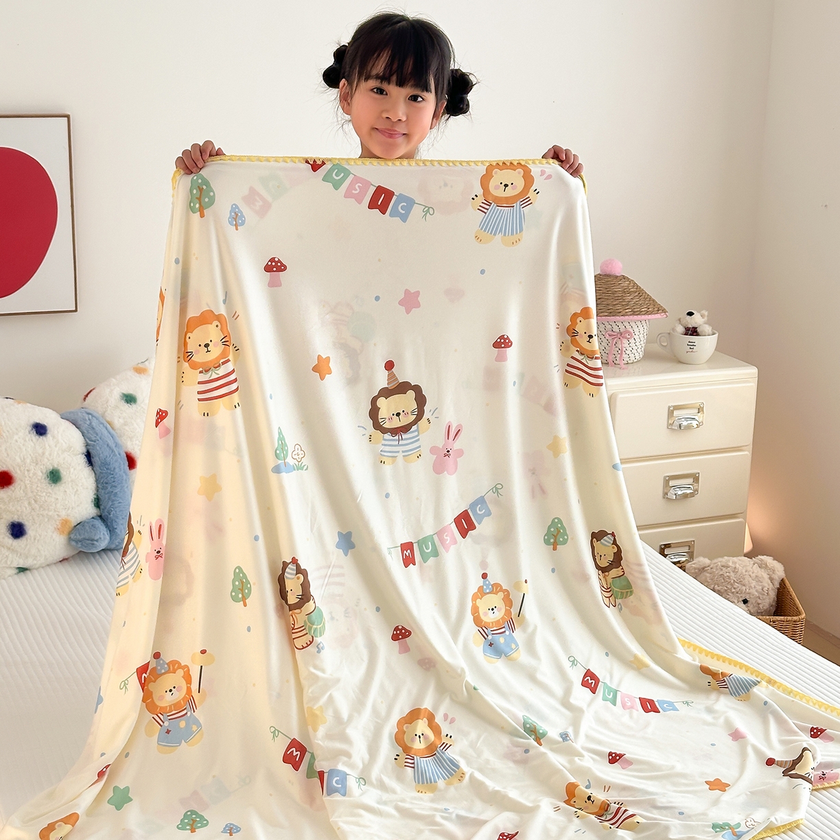 91家纺网 家纺一手货源 找家纺 嗨生活 2026新款贝壳边婴儿裸睡级凉感针织毯幼儿园夏被儿童夏被毯子盖毯午睡毯旅行毯夏凉 音乐狮子