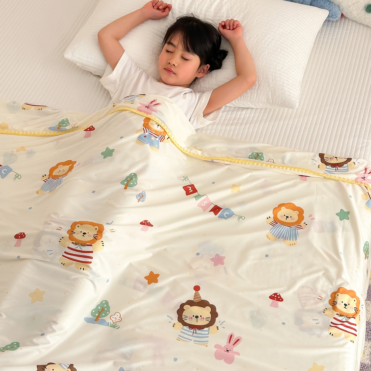 91家纺网 家纺一手货源 找家纺 嗨生活 2026新款贝壳边婴儿裸睡级凉感针织毯幼儿园夏被儿童夏被毯子盖毯午睡毯旅行毯夏凉 音乐狮子