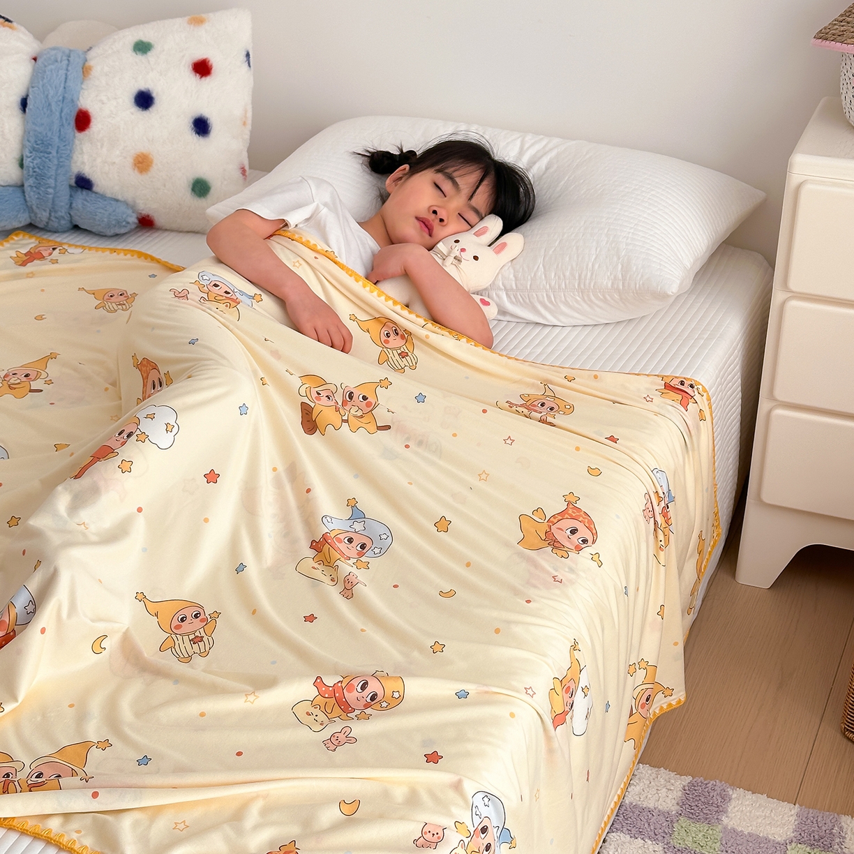 91家纺网 家纺一手货源 找家纺 嗨生活 2026新款贝壳边婴儿裸睡级凉感针织毯幼儿园夏被儿童夏被毯子盖毯午睡毯旅行毯夏凉 小星人