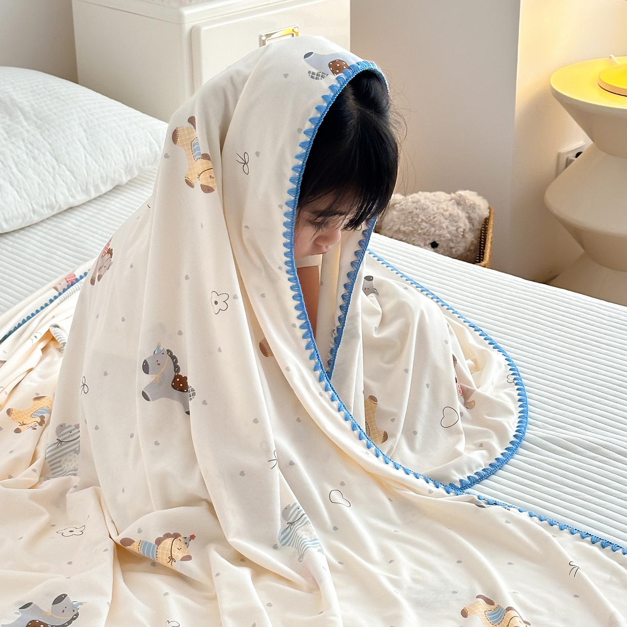 91家纺网 家纺一手货源 找家纺 嗨生活 2026新款贝壳边婴儿裸睡级凉感针织毯幼儿园夏被儿童夏被毯子盖毯午睡毯旅行毯夏凉 马力全开