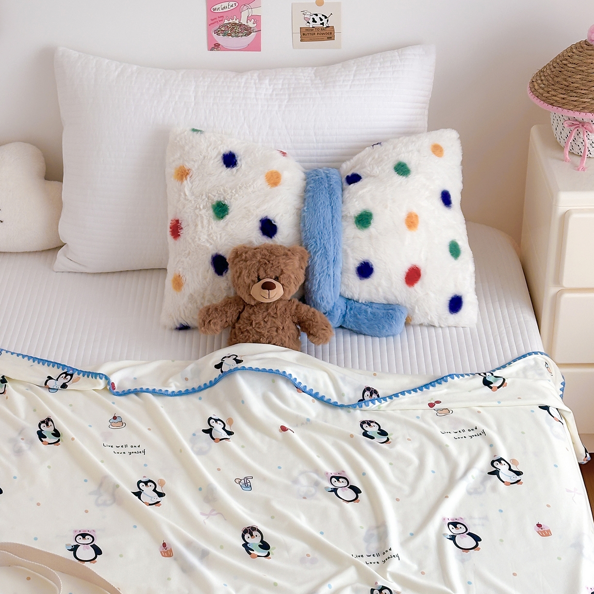 91家纺网 家纺一手货源 找家纺 嗨生活 2026新款贝壳边婴儿裸睡级凉感针织毯幼儿园夏被儿童夏被毯子盖毯午睡毯旅行毯夏凉 奇趣企鹅