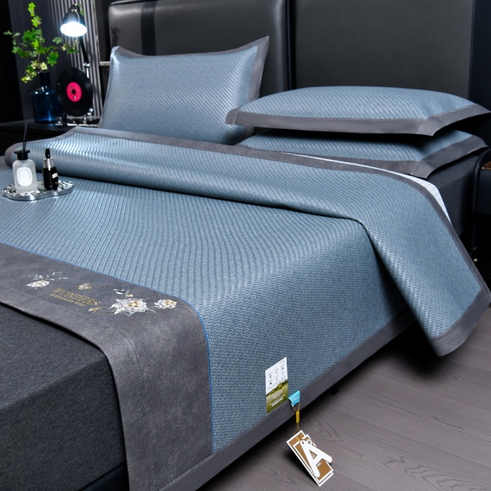 小牛席业 2026新款PE冷感霸王藤系列（绣球花开刺绣款）凉席藤席冰藤席冰丝席可机洗凉感冰丝席豆豆席PE霸王藤 蓝色