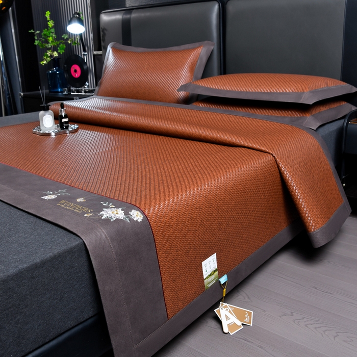 小牛席业 2026新款PE冷感霸王藤系列（绣球花开刺绣款）凉席藤席冰藤席冰丝席可机洗凉感冰丝席豆豆席PE霸王藤 红棕