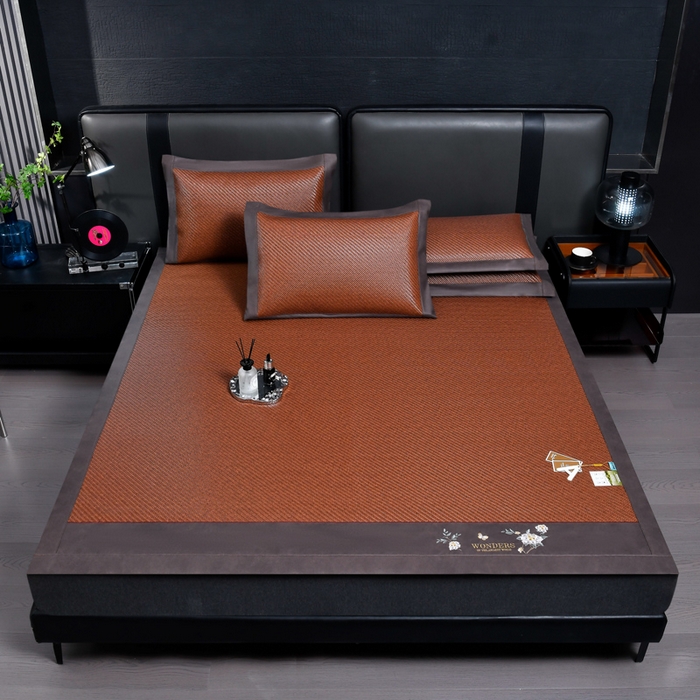 91家纺网 家纺一手货源 找家纺 小牛席业 2026新款PE冷感霸王藤系列（绣球花开刺绣款）凉席藤席冰藤席冰丝席可机洗凉感冰丝席豆豆席PE霸王藤 红棕